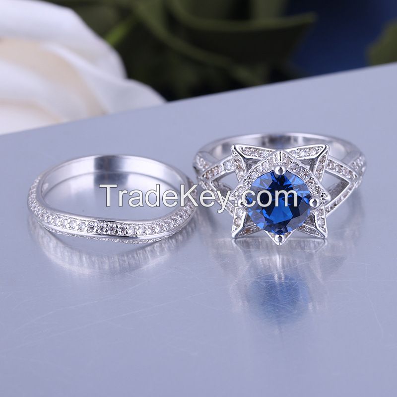 925 Silver Sterling Ring Set For Women  Wedding Rings With Sapphire