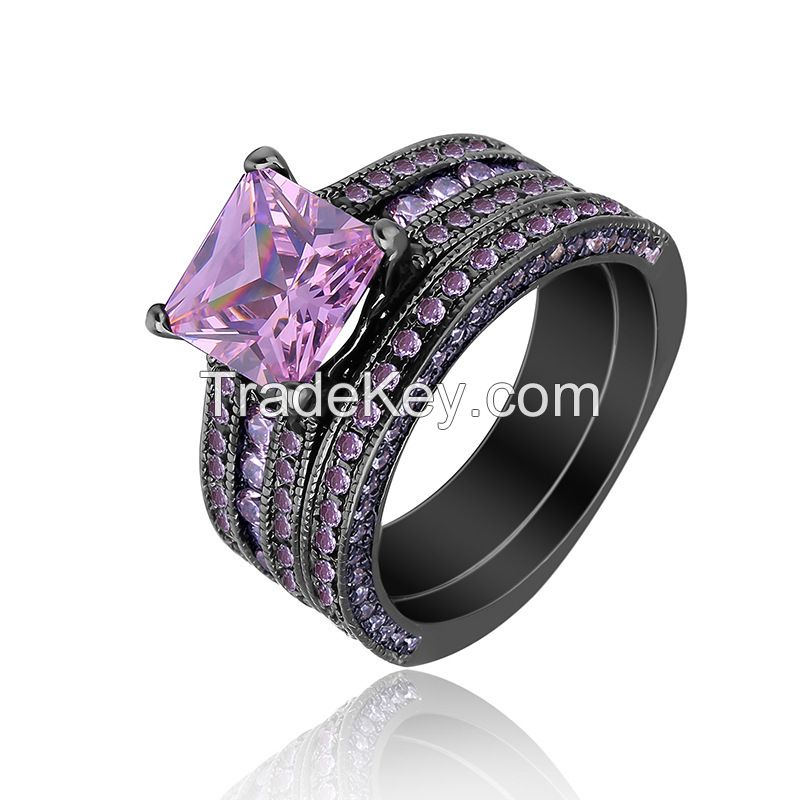 925 Silver Sterling Princess Square Pink Simulated Diamond Rings