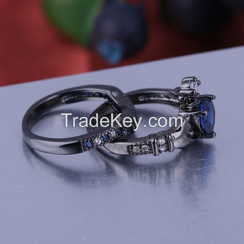 925 Silver Sterling  Women Rings With Sapphire Stone Prong Setting