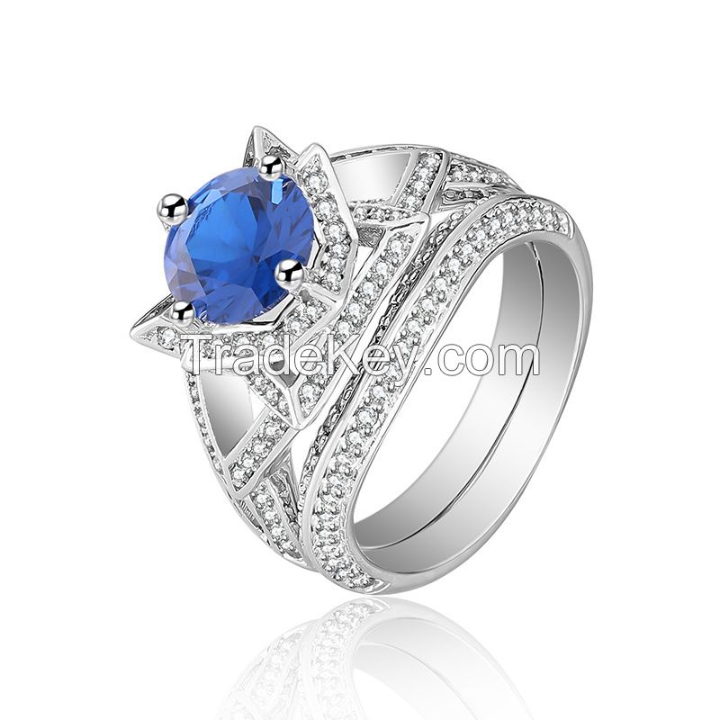 925 Silver Sterling Ring Set For Women  Wedding Rings With Sapphire