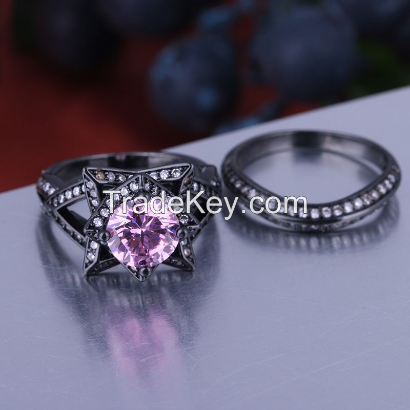 925 Silver Sterling Black rhodium plated Ring Set prong setting