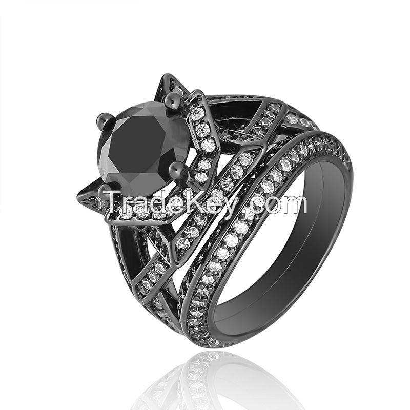 925 Silver Sterling Black Rhodium Plated Ring Set For Women - S0037