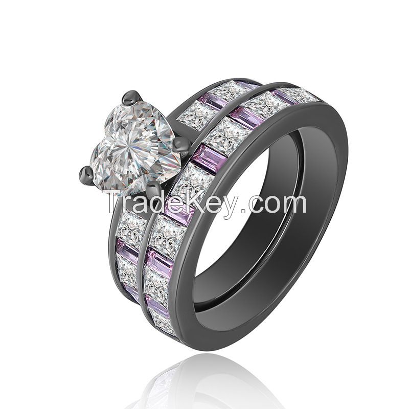 925 Silver Sterling Black Ring Set for Women
