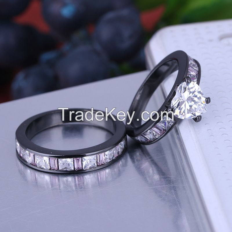 925 Silver Sterling Black Ring Set for Women