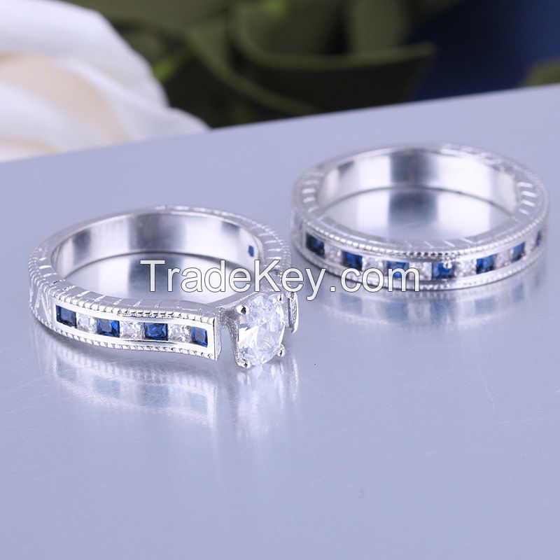 925 Silver Sterling Ring Set for Women  wedding rings with sapphire