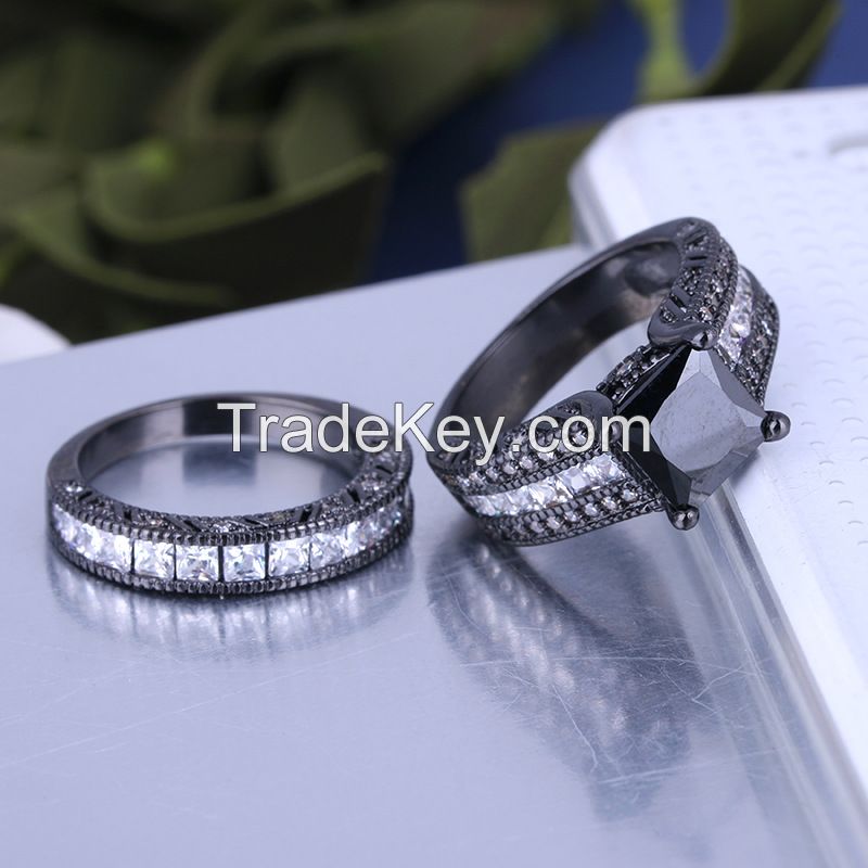 925 Silver Sterling Black Ring Set for Women