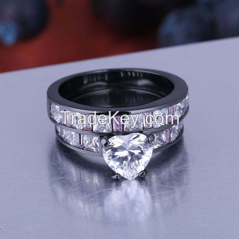 925 Silver Sterling Black Ring Set for Women