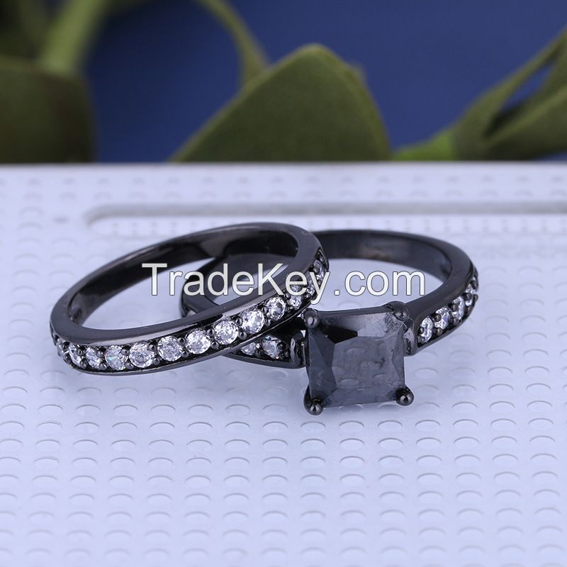 925 Silver Sterling Black Ring Set for Women