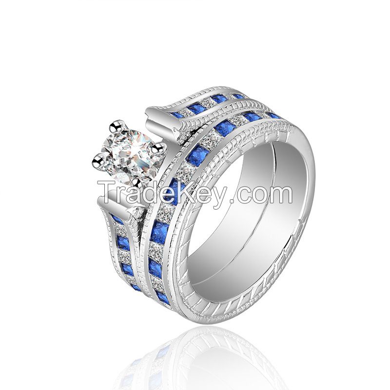 925 Silver Sterling Ring Set For Women  Wedding Rings With Sapphire