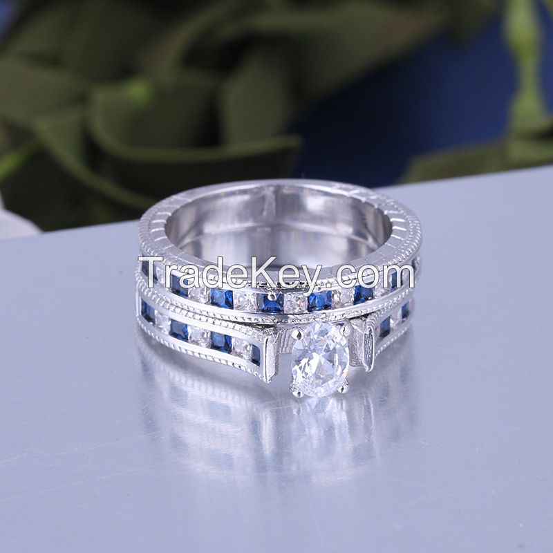 925 Silver Sterling Ring Set For Women  Wedding Rings With Sapphire