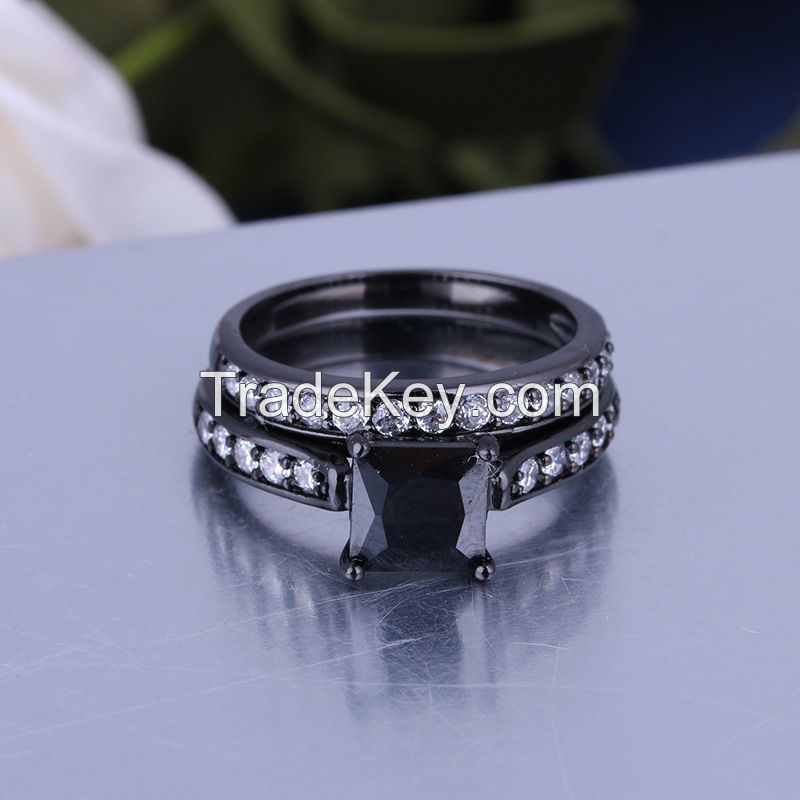 925 Silver Sterling Black Ring Set for Women