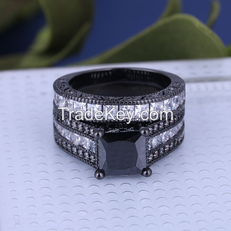 925 Silver Sterling Black Ring Set for Women