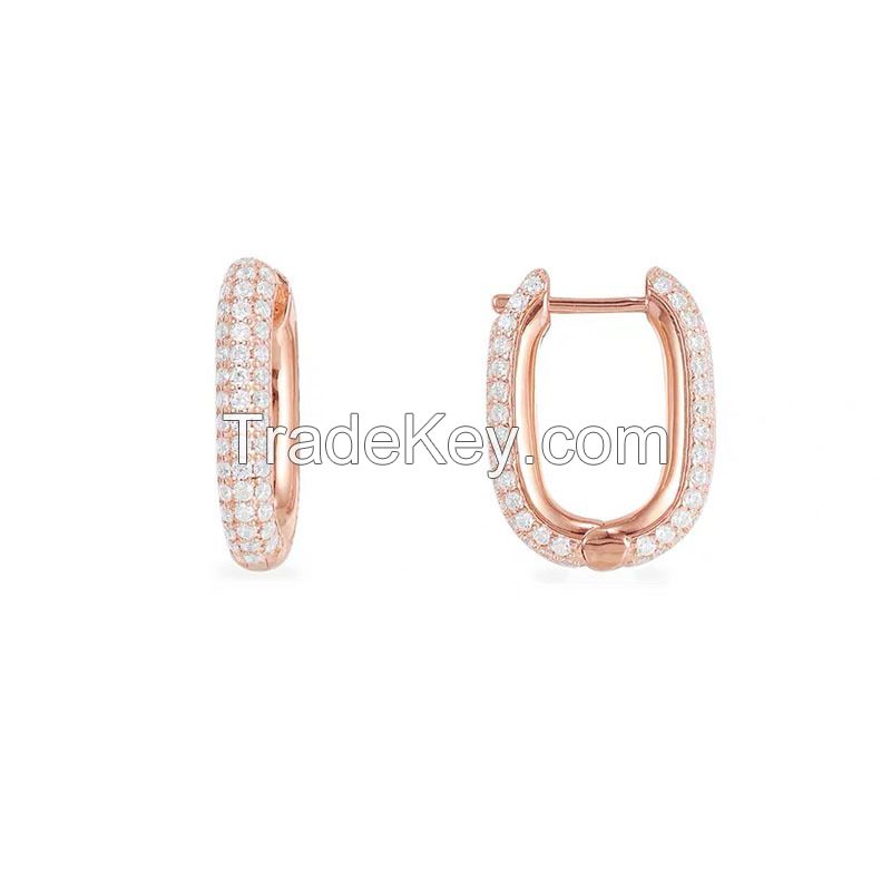 hot sale earrings with full pave red ruby CZ and rose gold plating