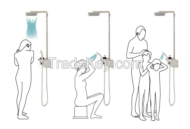 Cebien Shower Set - 'GARO UD' - Shower System with Rain Shower Head, Hand Shower & Wall-Mounted Shelf
