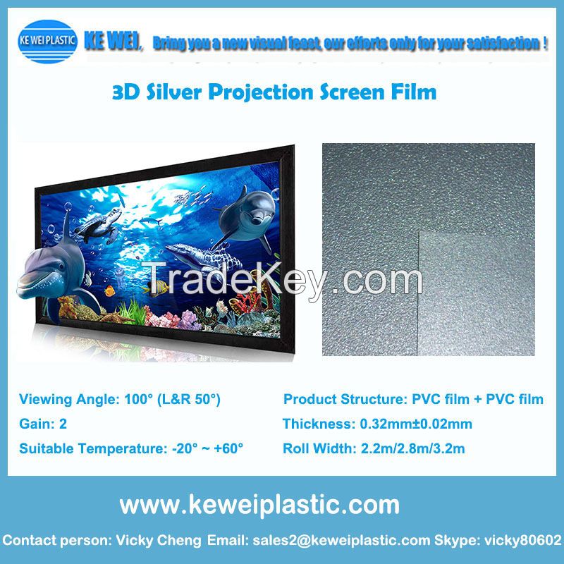 3D silver projection screen fabric with high gain