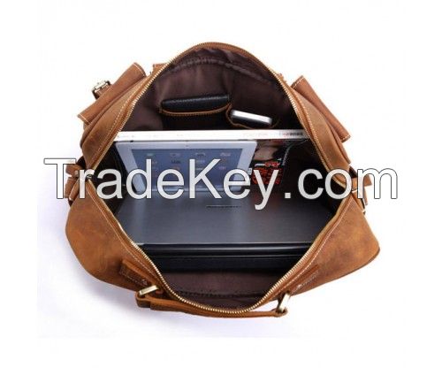 Brown Leather Bag With Multiple Pokets