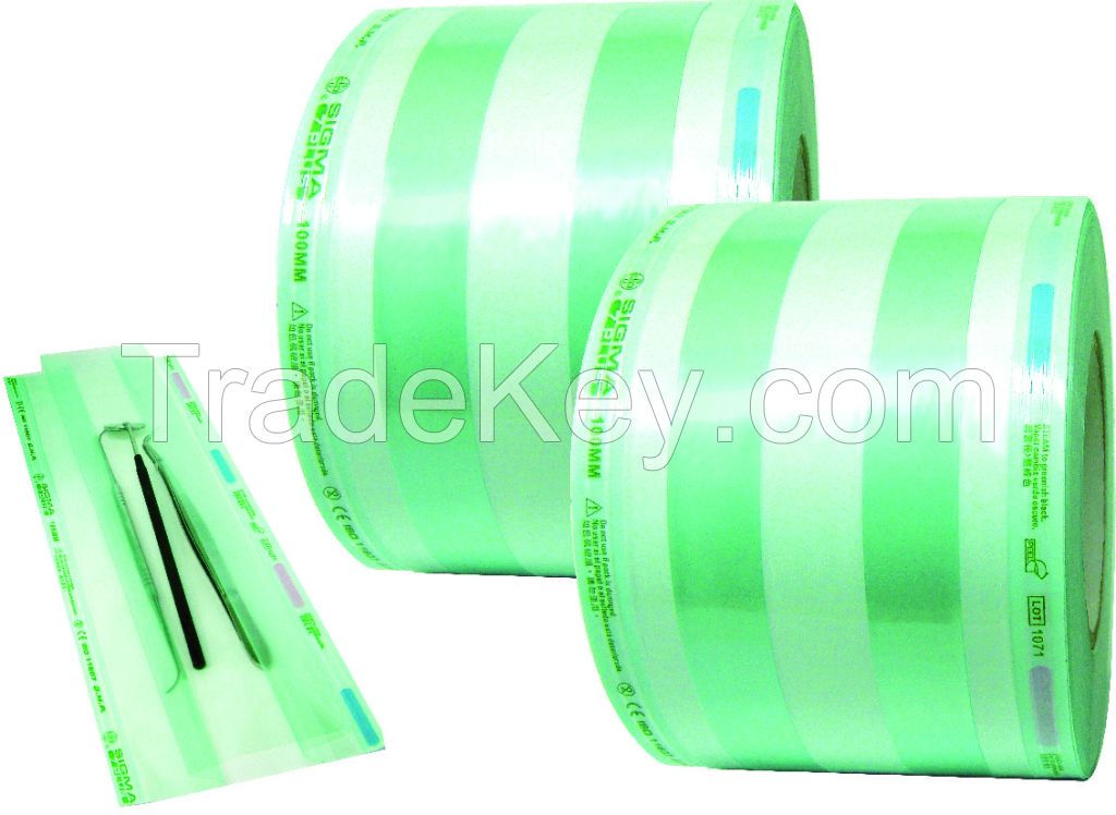 Gusseted Medical Sterilization Rolls in Paper/Film and Self-sealing Pouch