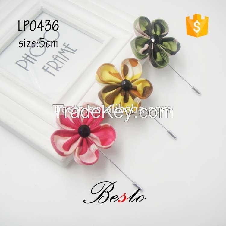 2016 Wholesale unique double color lapel pin making machine custom fabric flower lapel pin for suits/dress/garments