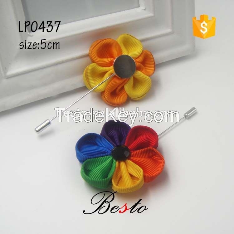 2016 New wholesale pearl center multicolor custom fabric lapel pin flower maget brooch for suits/dress/garments