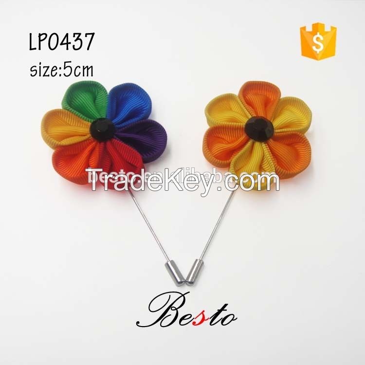 2016 New wholesale pearl center multicolor custom fabric lapel pin flower maget brooch for suits/dress/garments