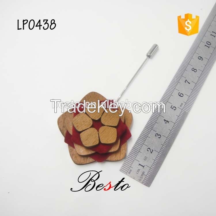 New vintage double color lapel pin manufacturer machine cut custom wooden flower brooch for suits/dress/garments