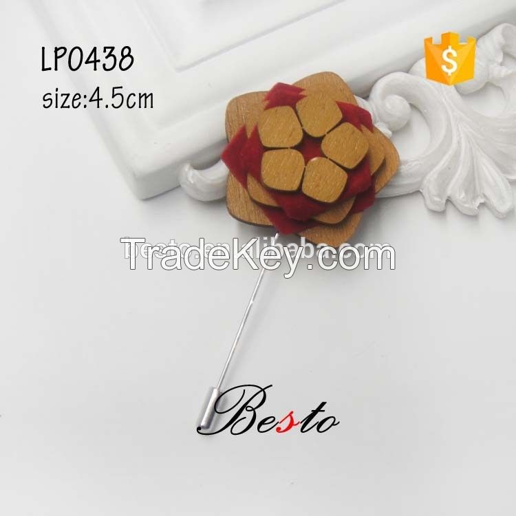 New vintage double color lapel pin manufacturer machine cut custom wooden flower brooch for suits/dress/garments