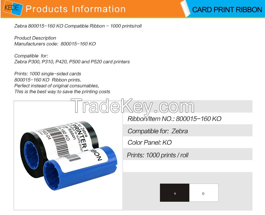 For Zebra P300 800015-160 KO compatible card printer ribbon