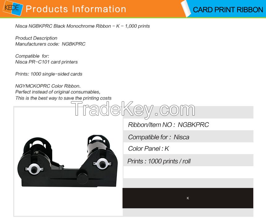 For NISCA NGBKPRC black monochrome card printer ribbon