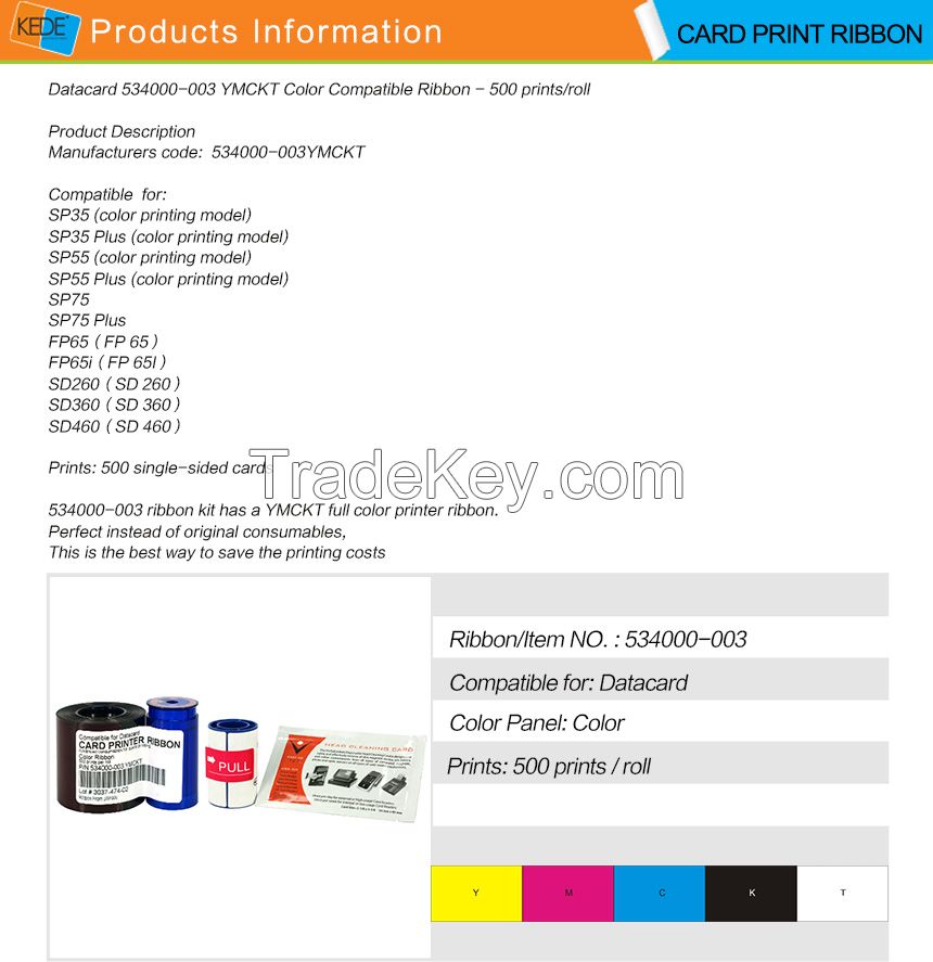 For  Datacard 534000-003 YMCKT color dye-sublimation ribbon