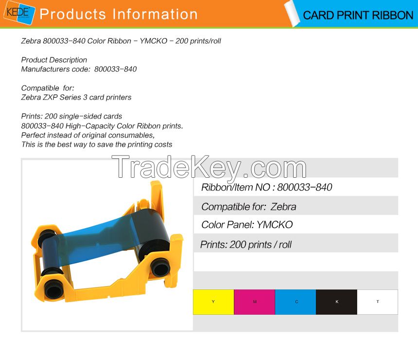 For Zebra ZXP3 800033-840 compatible color card printer ribbon