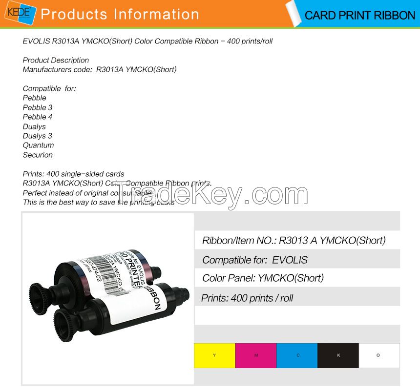 For Evolis Dualys R3013 YMC(half)KO compatible color card printer ribbon