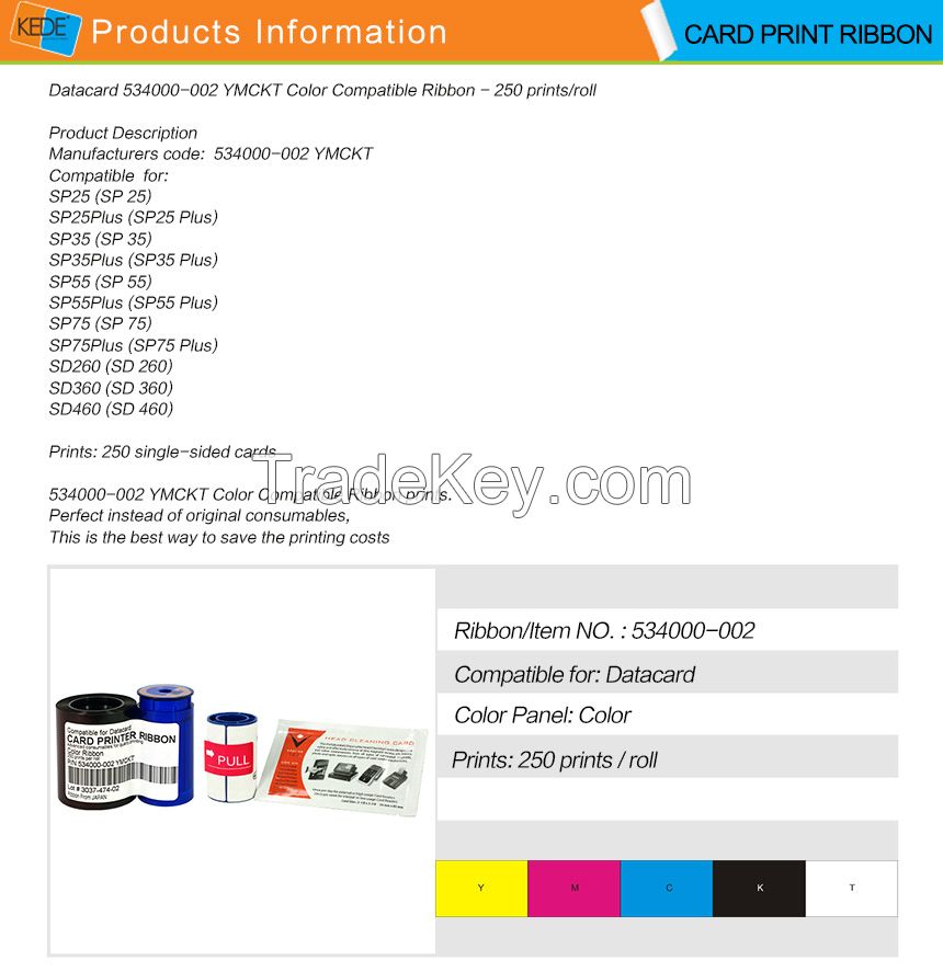 For Datacard 534000-002 YMCKT color printer ribbon