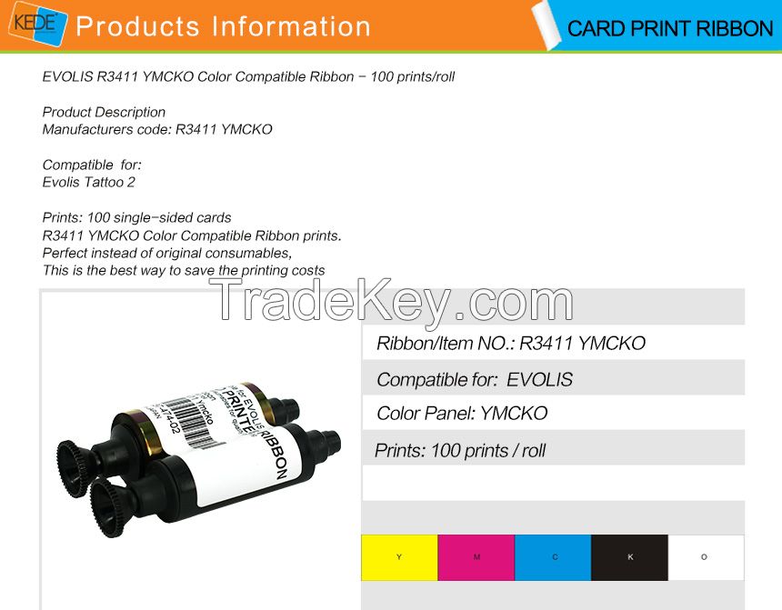 For Evolis R3411 color compatible card printer ribbon