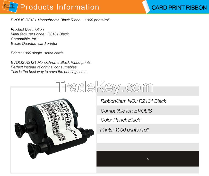 For Evolis quantum3 R2131 black compatible id card printer ribbon