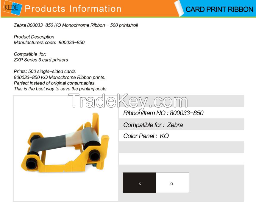 For Zebra zxp3 800033-850 KO compatible card printer ribbon