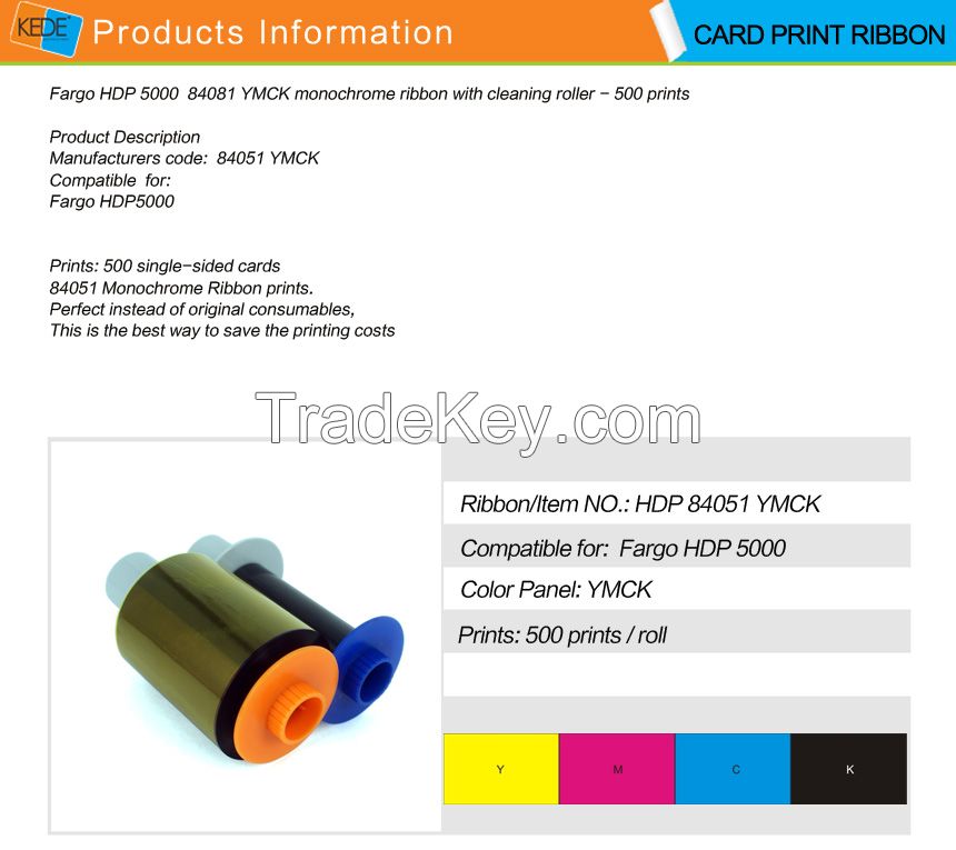 For Fargo HDP5000 84051 ymck Ribbon - 500 prints/roll