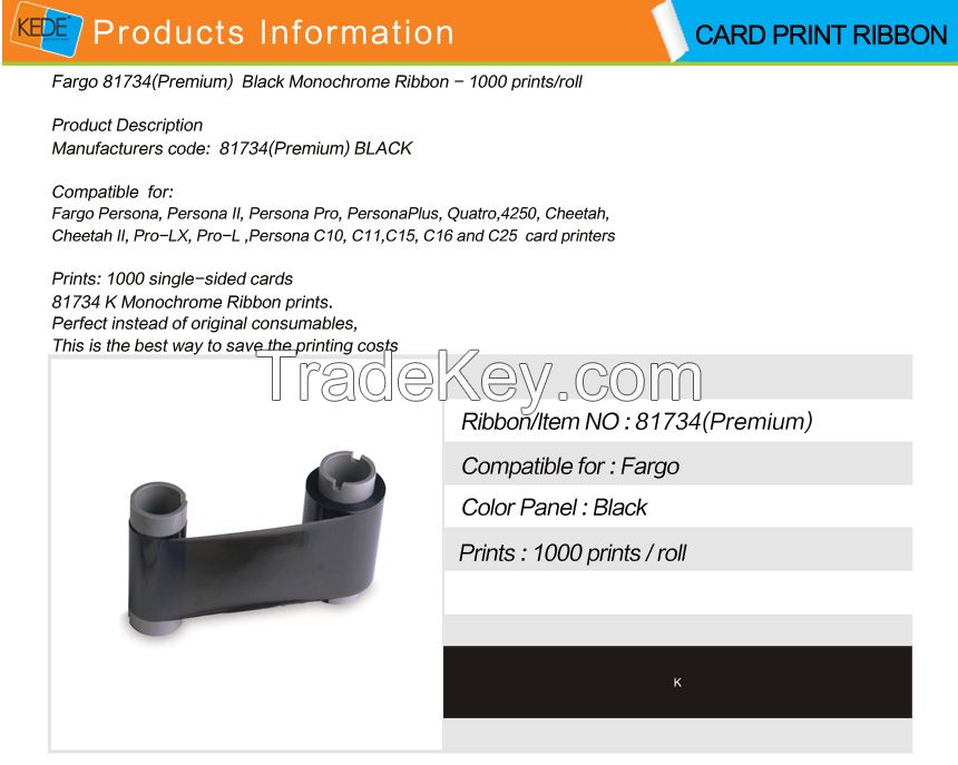 For Fargo 81734 Black Ribbon - 1000 prints/roll