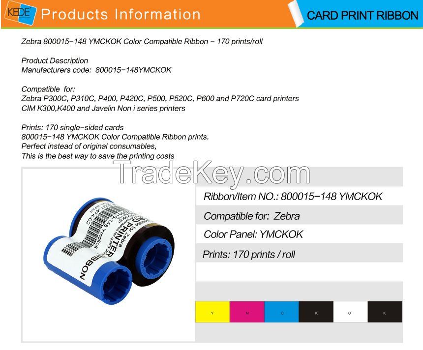 For Zebra 800015-148 YMCKOK Color Ribbon