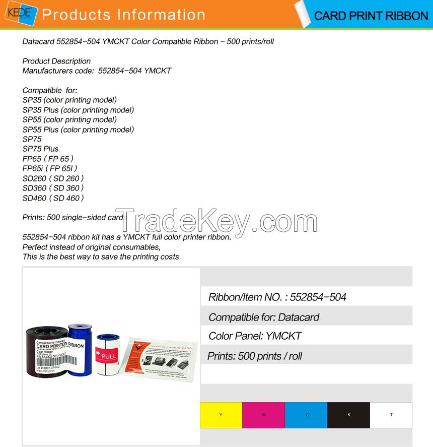 Datacard 552854-504 YMCKT Color Compatible Ribbon - 500 prints/roll