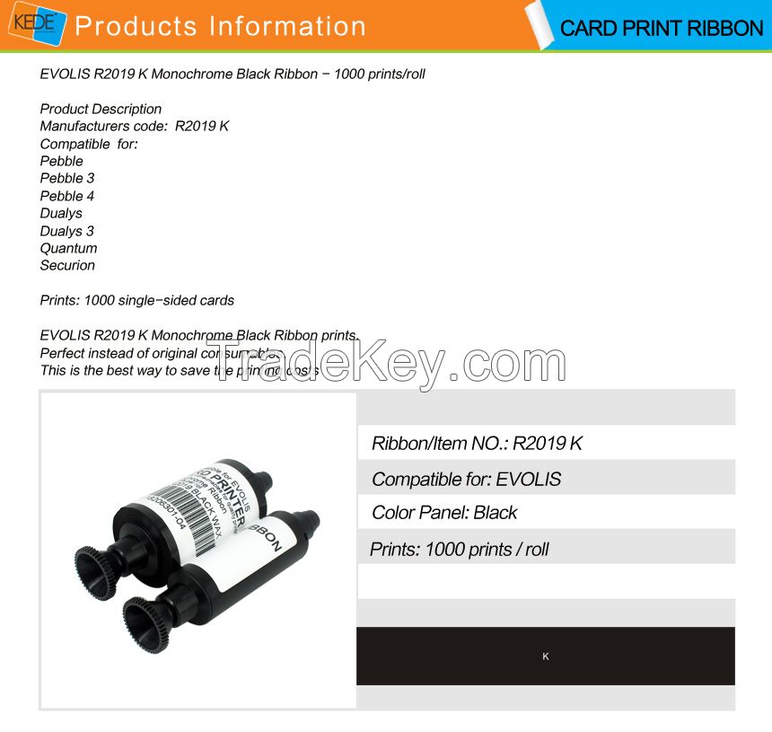 For Evolis R2019 BLACK compatible Ribbon