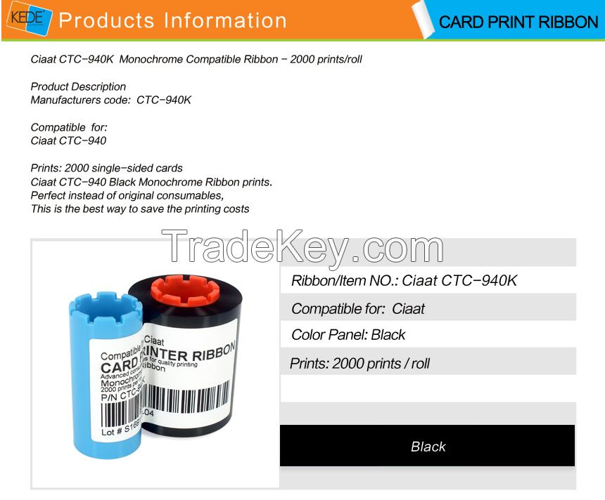 For Ciaat CTC-940 black compatible card printer ribbon