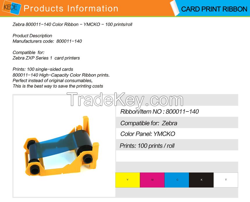 For Zebra ZXP1 800011-140 color compatible card printer ribbon