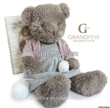 Classic stuffing kids teddy bear girl Inexpensive dolls with dress &amp;amp; sweater pass EN71 test report and CE mark and Reach docs