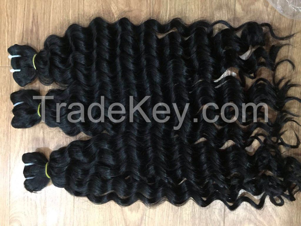 Wavy human hair weaving  100% vietnam hair silky no tangle no chemical