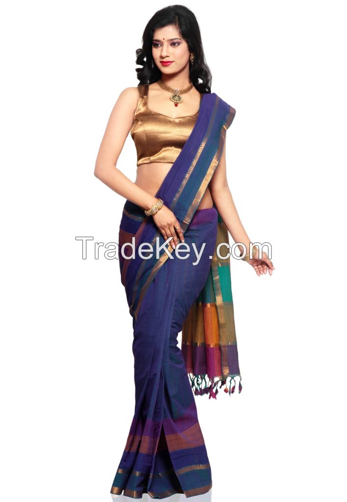 Blue Mangalagiri Handloom Cotton Saree