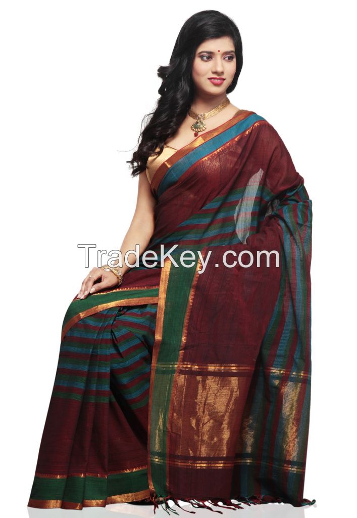 Brown Color Mangalagiri Handloom Cotton Saree