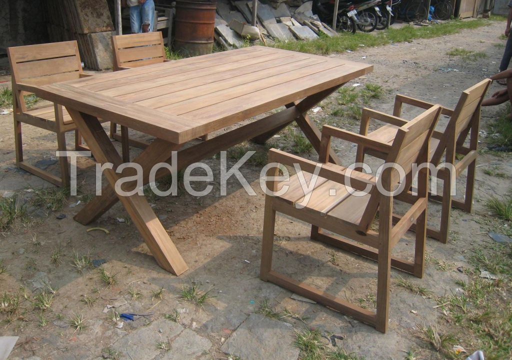 X Leg Solid Reclaimed Teak Dining Table