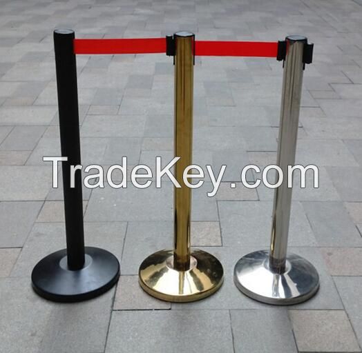 Stainless Steel Pole-Retractable Belt Barriers with Webbing Decorative