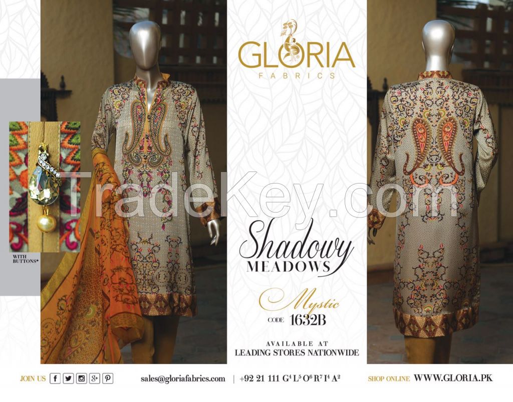 Shadowy Meadows - Digital Printed 3-Piece Unstitched Vintage Silk Pakistani Designer Suit Collection For Women