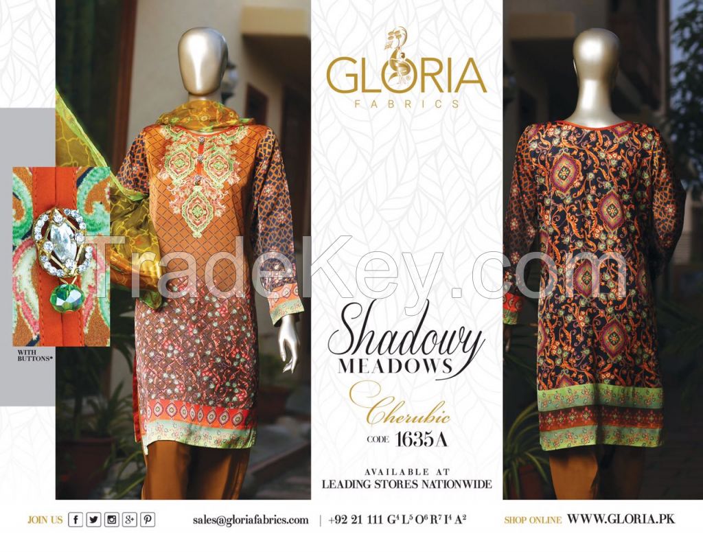 Shadowy Meadows - Digital Printed 3-Piece Unstitched Vintage Silk Pakistani Designer Suit Collection For Women